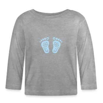 Baby Feet, Heart, Flower, Birth Gift, Footprint - Organic Baby Long Sleeve T-Shirt - heather grey - Front