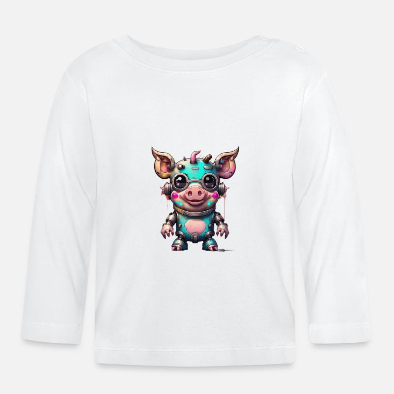 Cochon robot - T-shirt manches longues bio Bébé - blanc