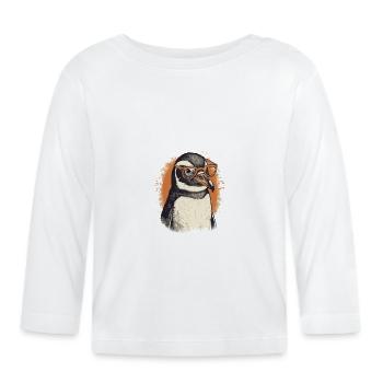 Nerdy Pinguin mit oranger Brille - Baby Bio-Langarmshirt - Weiß - Vorne