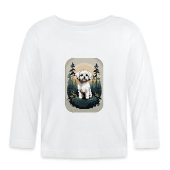 Bichon Chien havanais dans la forêt - T-shirt manches longues bio Bébé - blanc - Devant