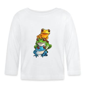 Gestapelte Frösche Cartoon-Design - Baby Bio-Langarmshirt - Weiß - Vorne