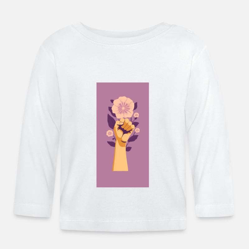 Poing féministe avec fleur violette. - T-shirt manches longues bio Bébé - blanc