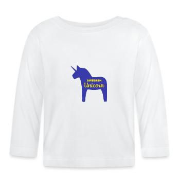 Swedish Unicorn | Holzpferd Schwedisch Einhorn - Baby Bio-Langarmshirt - Weiß - Vorne