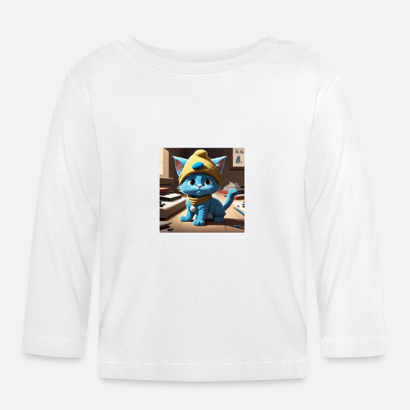 Blaue Katze - Baby Bio-Langarmshirt - Weiß