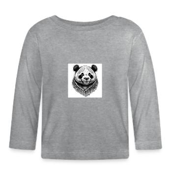 Black and White Panda Engraving - Organic Baby Long Sleeve T-Shirt - heather grey - Front