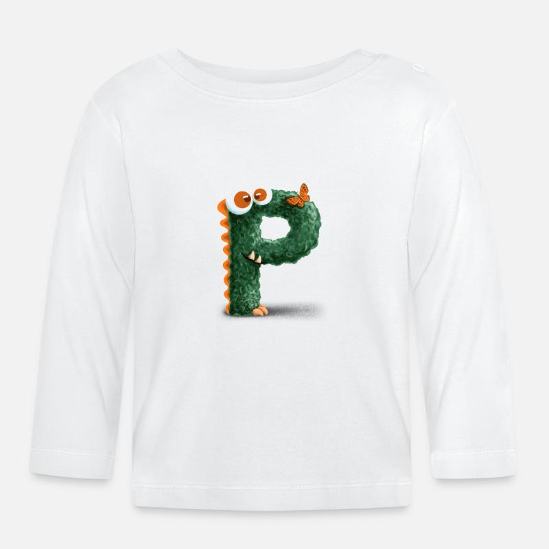 Buchstabe "P" - Baby Bio-Langarmshirt - Weiß