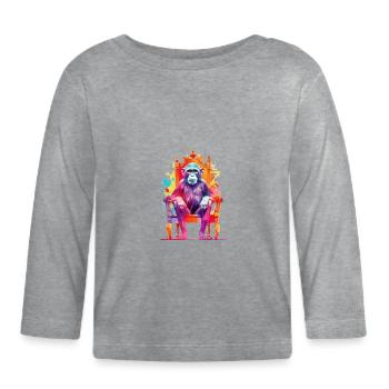 Monkey King - Singe sur le trône - Jeux de couleurs - T-shirt manches longues bio Bébé - gris chiné - Devant