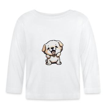 Illustration Comic Cute Kawaii Hund Kunststück - Baby Bio-Langarmshirt - Weiß - Vorne
