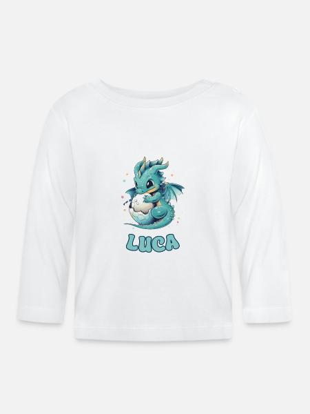 Luca - Dragon - Name - Organic Baby Long Sleeve T-Shirt - white