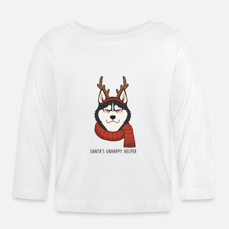 Grumpy Husky – Santa’s Unhappy Helper - T-shirt manches longues bio Bébé - blanc