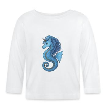 Océan Bleu Licorne Hippocampe - T-shirt manches longues bio Bébé - blanc - Devant