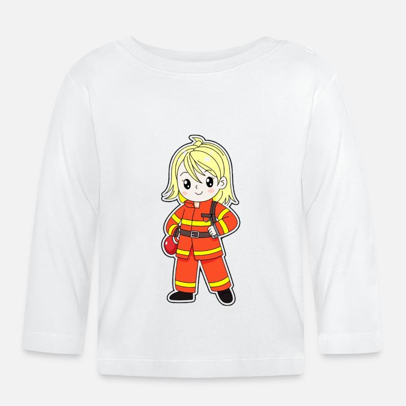 Pompier mignon – Mignon et courageux ! - T-shirt manches longues bio Bébé - blanc