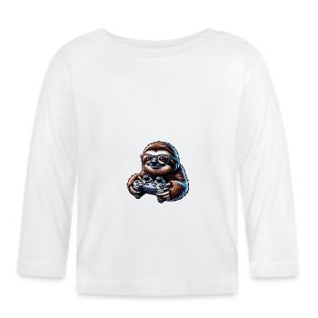 Conception mignonne de joueur paresseux et de nerd - T-shirt manches longues bio Bébé - blanc - Devant
