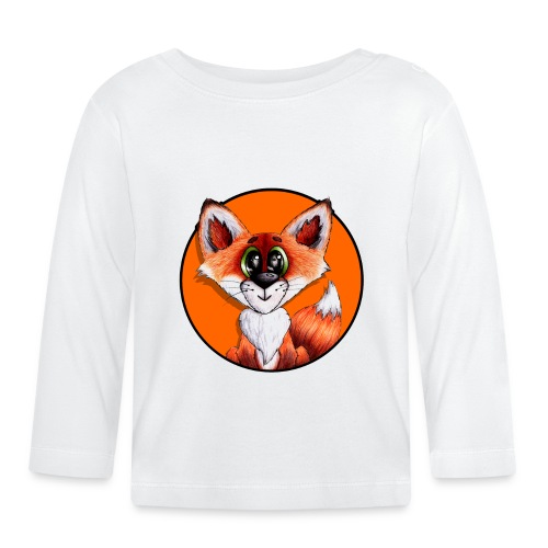 llwynogyn - a little red fox (white) - Langærmet babyshirt af  økologisk bomuld