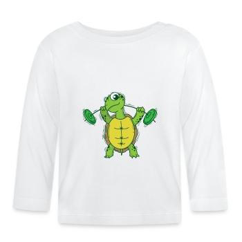 La tortue aime le fitness et le levage de poids - T-shirt manches longues bio Bébé - blanc - Devant
