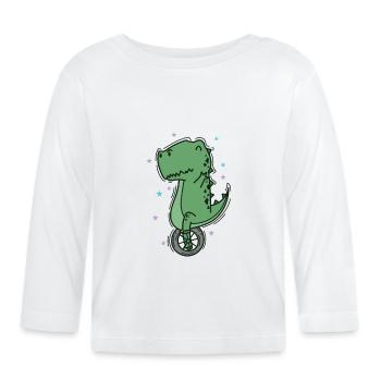 Dino on a Unicycle Dinosaur Reptile - Organic Baby Long Sleeve T-Shirt - white - Front
