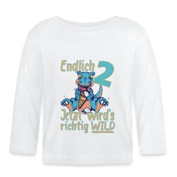 2. Geburtstag 2 Jahre Dino Dinosaurier T-rex Trex - Baby Bio-Langarmshirt - Weiß - Vorne