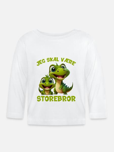 storebror dinosaur snart dinosaurer jeg skal være - Langærmet babyshirt af  økologisk bomuld - hvid