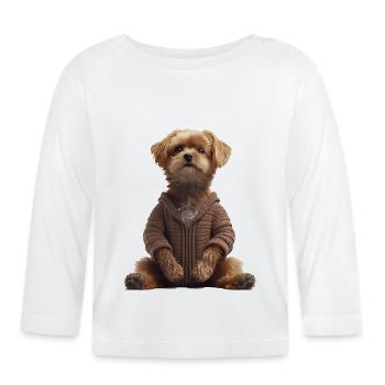 Cute dog meditates and does yoga for animal lover - Organic Baby Long Sleeve T-Shirt - white - Front