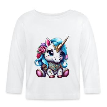 Cute unicorn with flowers - Organic Baby Long Sleeve T-Shirt - white - Front