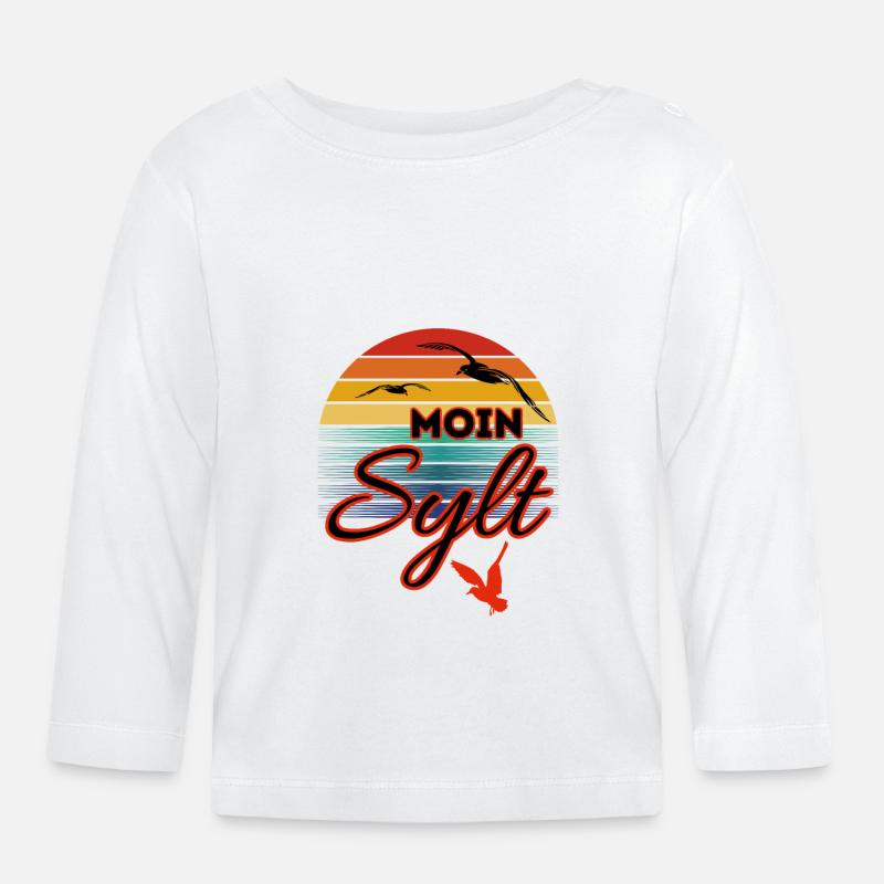 Moin Sylt avec mouette dans le style rétro Island Sylt - T-shirt manches longues bio Bébé - blanc
