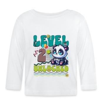 2nd Birthday Level Unlocked Gaming Panda - Organic Baby Long Sleeve T-Shirt - white - Front