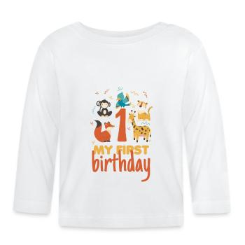 My first Birthday - Mein erster Geburtstag - Baby Bio-Langarmshirt - Weiß - Vorne