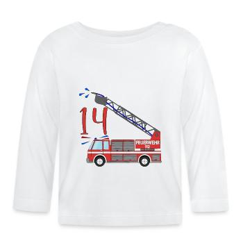 Fire engine 14th birthday - Organic Baby Long Sleeve T-Shirt - white - Front