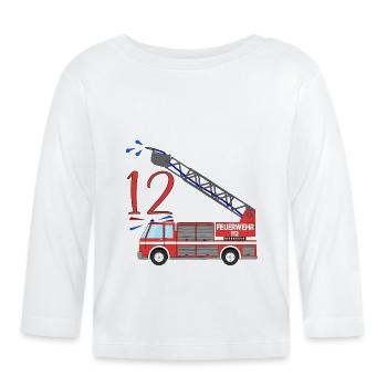 Fire engine 12th birthday - Organic Baby Long Sleeve T-Shirt - white - Front