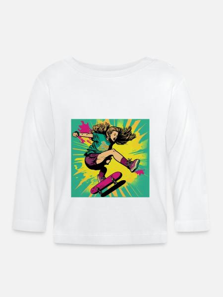Skater-Mädchen - Baby Bio-Langarmshirt - Weiß