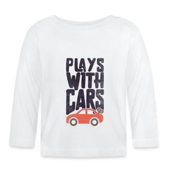 Plays with Cars Vater Sohn Auto Partnerlook - Baby Bio-Langarmshirt - Weiß - Vorne