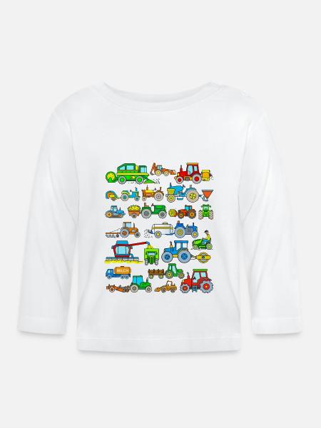 Traktor Traktor Landbrugsmaskiner Gård - Langærmet babyshirt af  økologisk bomuld - hvid