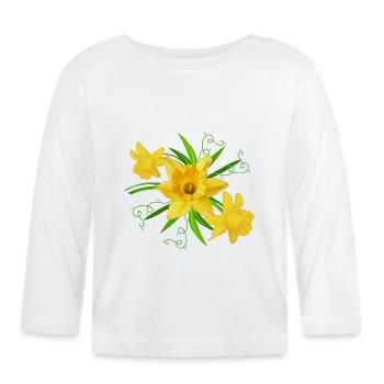 Fleurs de jonquille jaune Fleurs de Pâques printemps - T-shirt manches longues bio Bébé - blanc - Devant