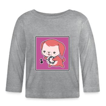 Kleiner Hund mit Tamburin - Baby Bio-Langarmshirt - Grau meliert - Vorne