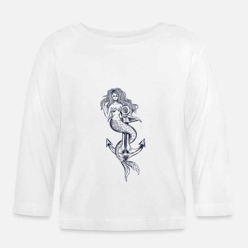 Meerjungfrau mit einem Anker Geschenkidee - Baby Bio-Langarmshirt - Weiß