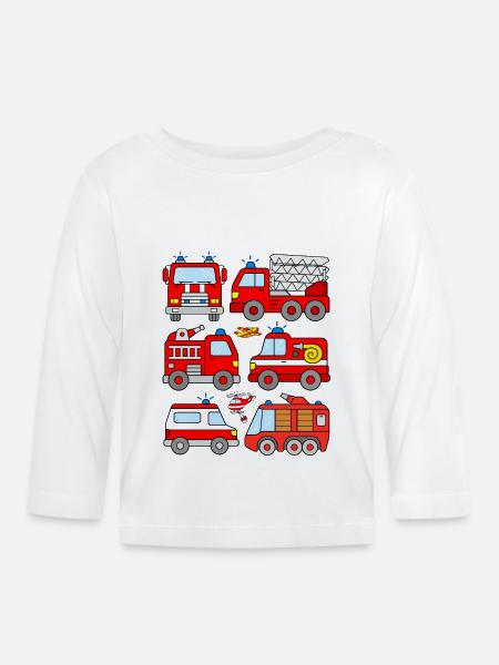 Fire Trucks Children Toddlers Fire Brigade Cars - Organic Baby Long Sleeve T-Shirt - white