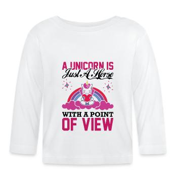 Cheval avec un point de vue Licorne - T-shirt manches longues bio Bébé - blanc - Devant