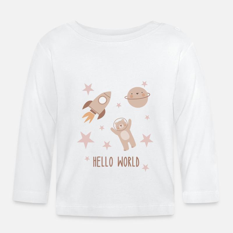 Hello World | Weltall Boho-Style - Baby Bio-Langarmshirt - Weiß