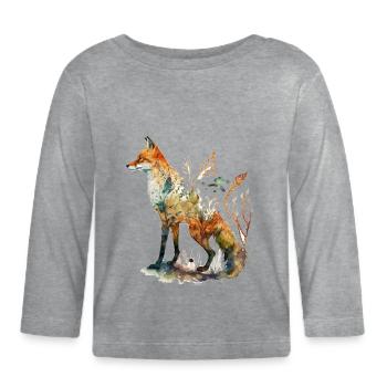 Fuchs Kunst Kunstwerk Geschenk Tierliebhaber Motiv - Baby Bio-Langarmshirt - Grau meliert - Vorne