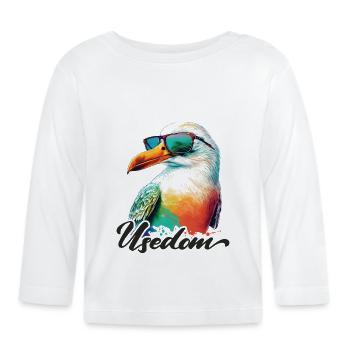 Usedom Urlaub coole bunte Möwe mit Sonnenbrille - Baby Bio-Langarmshirt - Weiß - Vorne