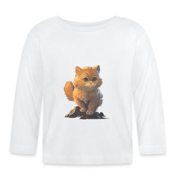 Dessin de chat mignon - T-shirt manches longues bio Bébé - blanc - Devant