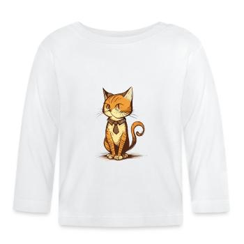 Dessin animé de chat mignon - T-shirt manches longues bio Bébé - blanc - Devant
