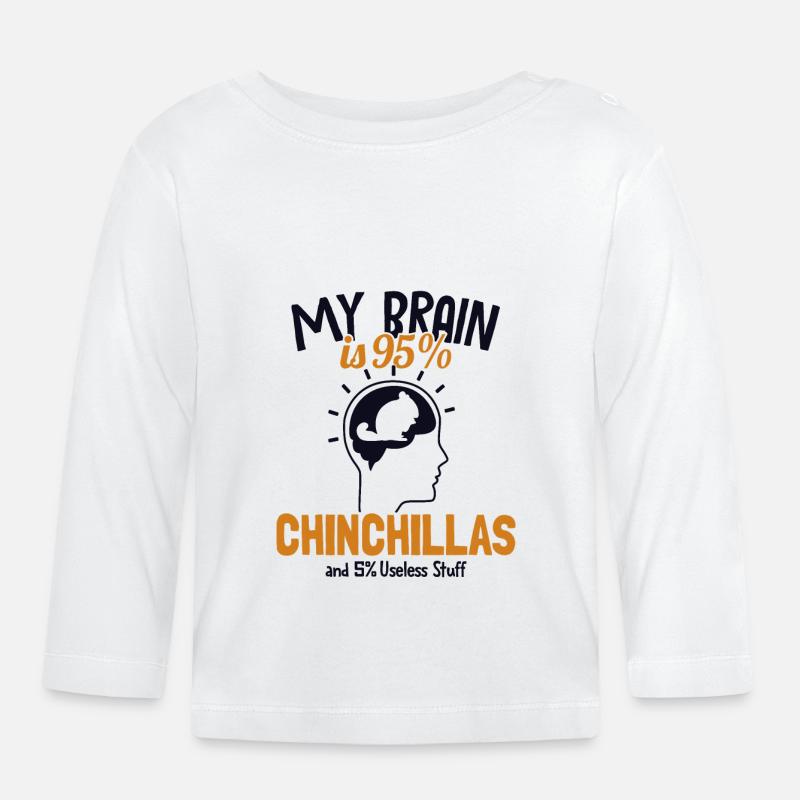 Mon cerveau est composé à 95% de chinchillas à longue queue à poil long - T-shirt manches longues bio Bébé - blanc