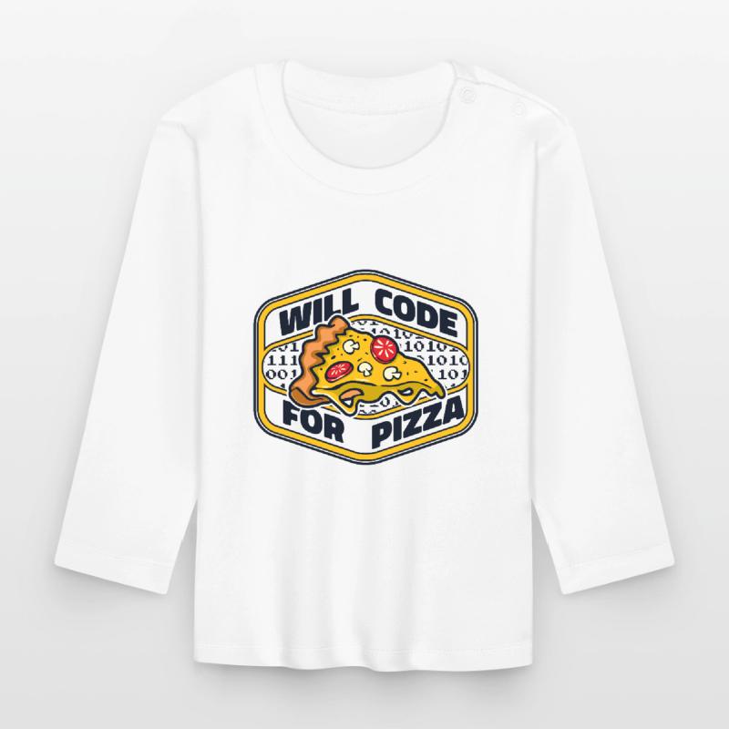 Will Code For Pizza Developer Coder Programmer T-shirt manches longues bio Bébé