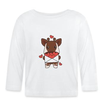 Okapi zum Valentinstag süße Tiere mit Herzen - Baby Bio-Langarmshirt - Weiß - Vorne
