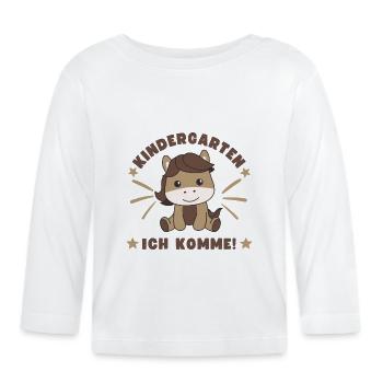J’arrive à la maternelle ! Cheval - T-shirt manches longues bio Bébé - blanc - Devant