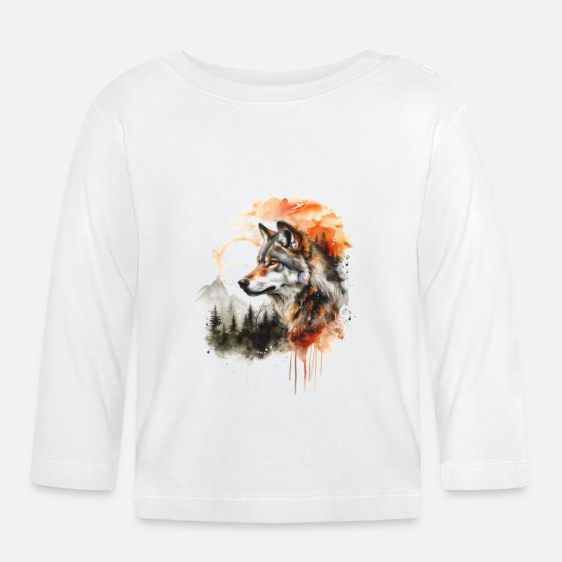 Loup à l’aquarelle - T-shirt manches longues bio Bébé - blanc