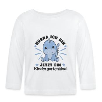 Hooray I'm now a kindergartner dino - Organic Baby Long Sleeve T-Shirt - white - Front