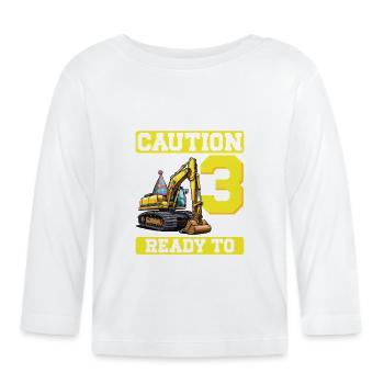Attention j’ai 3 ans et je suis prêt à creuser anniversaire - T-shirt manches longues bio Bébé - blanc - Devant