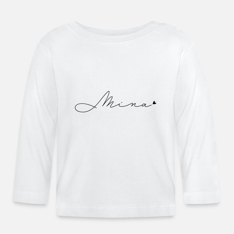 Name Mina - Baby Bio-Langarmshirt - Weiß